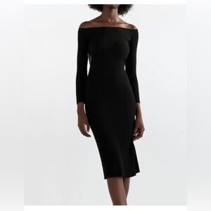 Zara women's medium cut out rib black off shoulder dress 5536/023 nwt